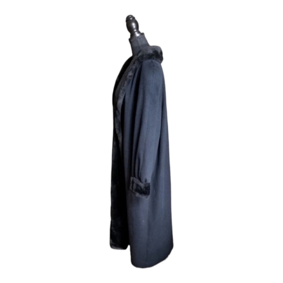 Alona Ladies Super Fina Black Wool with Fur trim Full Length Coat - Picture 3 of 7